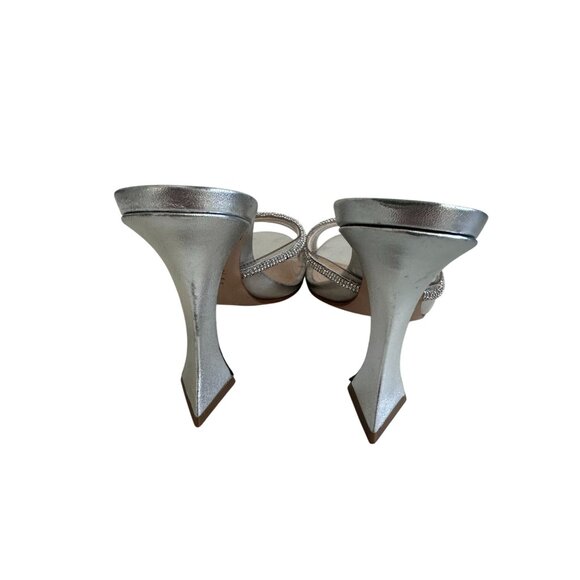 SCHUTZ  Silver Leather Rhinestone Sandals Heels SIze 8 - Picture 9 of 11